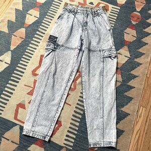 Vintage 80's Bugle Boy‎ Cargo Jeans Denim Acid Stone Wash Jeans Size 30